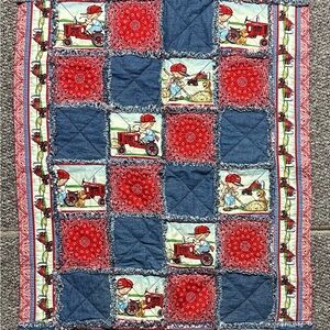 Patchwork Rag Quilt with Tractor and Farmer Design